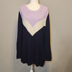 Ulla Popken Women's Chevron Sweater - Lavender and Navy Knit